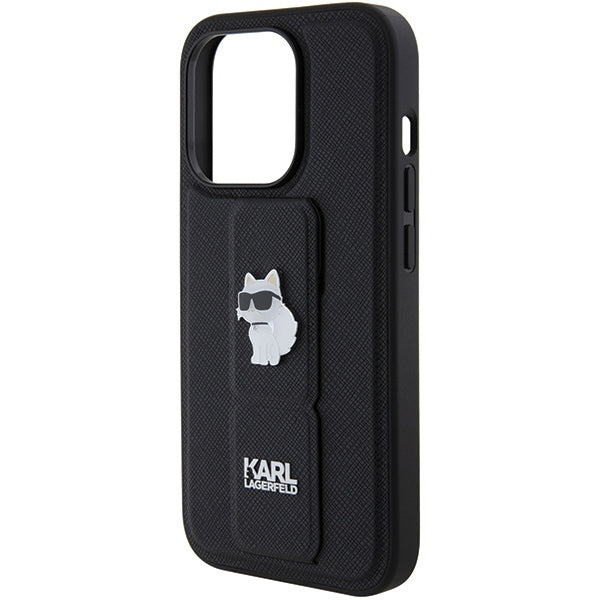 Funda MagSafe para Apple iPhone 15 Pro Max, Karl Lagerfeld, Saffiano Gripstand Choupette, Negra