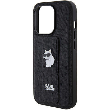Funda MagSafe para Apple iPhone 15 Pro Max, Karl Lagerfeld, Saffiano Gripstand Choupette, Negra