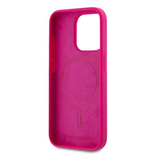 Funda MagSafe para Apple iPhone 15 Pro Max, Karl Lagerfeld, Silicona Cabeza de Choupette, Fucsia