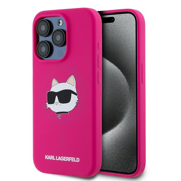 Funda MagSafe para Apple iPhone 15 Pro Max, Karl Lagerfeld, Silicona Cabeza de Choupette, Fucsia