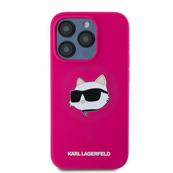 Funda MagSafe para Apple iPhone 15 Pro Max, Karl Lagerfeld, Silicona Cabeza de Choupette, Fucsia