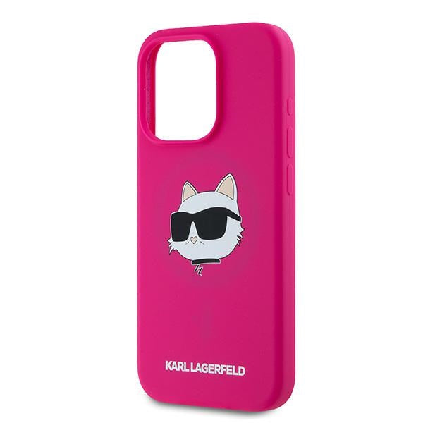 Funda MagSafe para Apple iPhone 15 Pro Max, Karl Lagerfeld, Silicona Cabeza de Choupette, Fucsia
