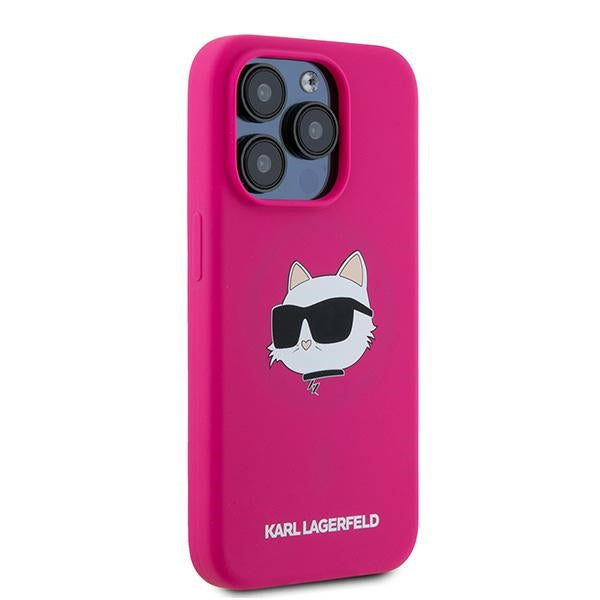 Funda MagSafe para Apple iPhone 15 Pro Max, Karl Lagerfeld, Silicona Cabeza de Choupette, Fucsia