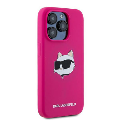 Funda MagSafe para Apple iPhone 15 Pro Max, Karl Lagerfeld, Silicona Cabeza de Choupette, Fucsia