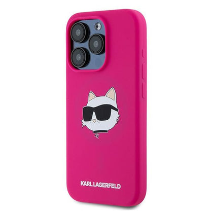 Funda MagSafe para Apple iPhone 15 Pro Max, Karl Lagerfeld, Silicona Cabeza de Choupette, Fucsia