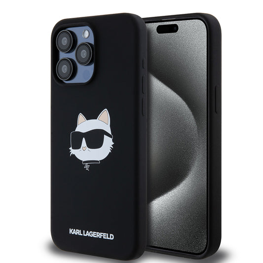 Funda MagSafe para Apple iPhone 15 Pro Max, Karl Lagerfeld, Silicona Cabeza de Choupette, Negra