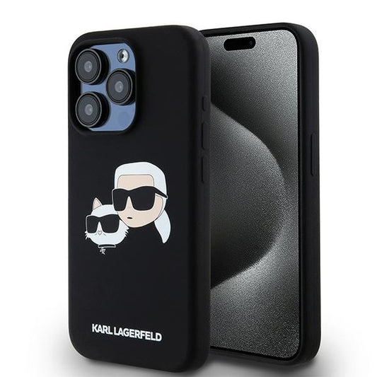 Funda MagSafe para Apple iPhone 15 Pro Max, Karl Lagerfeld, Silicona Karl & Choupette, Negra