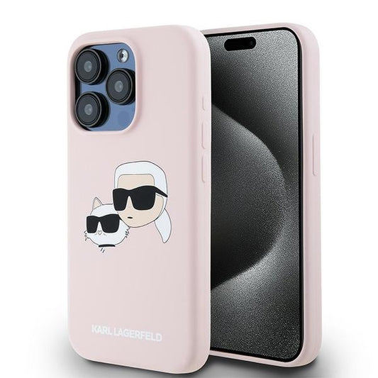 Funda MagSafe para Apple iPhone 15 Pro Max, Karl Lagerfeld, Silicona Karl & Choupette, Rosa
