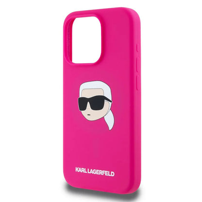 Funda MagSafe para Apple iPhone 15 Pro Max, Karl Lagerfeld, Silicona Cabeza de Karl, Fucsia