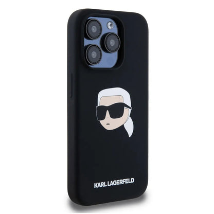 Funda MagSafe para Apple iPhone 15 Pro Max, Karl Lagerfeld, Silicona Cabeza de Karl, Negra