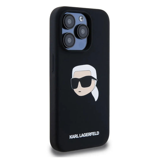 Funda MagSafe para Apple iPhone 15 Pro Max, Karl Lagerfeld, Silicona Cabeza de Karl, Negra