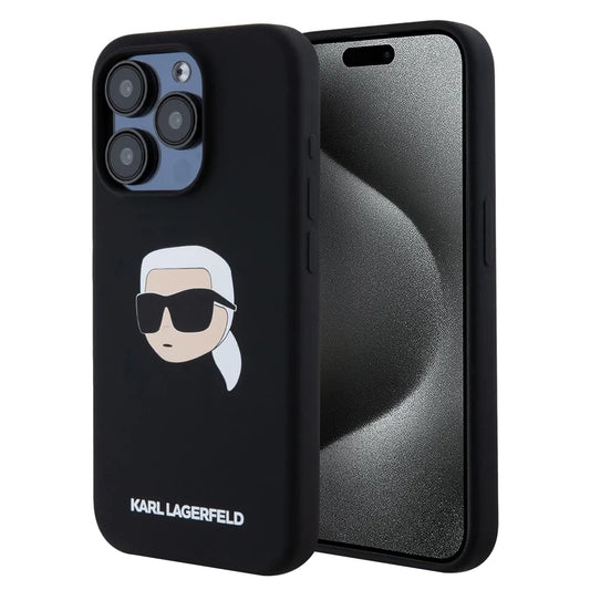 Funda MagSafe para Apple iPhone 15 Pro Max, Karl Lagerfeld, Silicona Cabeza de Karl, Negra