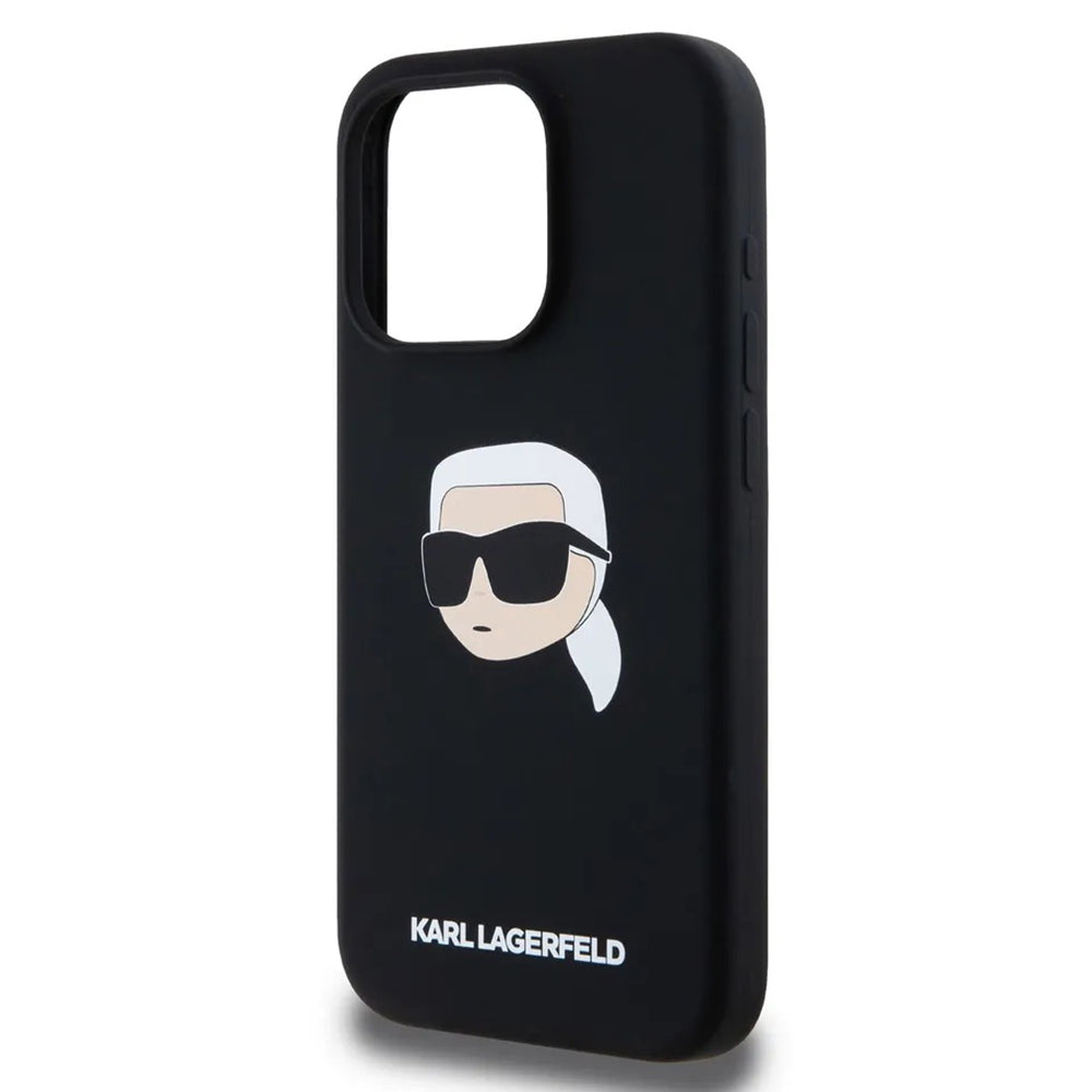 Funda MagSafe para Apple iPhone 15 Pro Max, Karl Lagerfeld, Silicona Cabeza de Karl, Negra