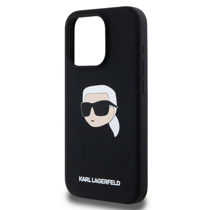 Funda MagSafe para Apple iPhone 15 Pro Max, Karl Lagerfeld, Silicona Cabeza de Karl, Negra