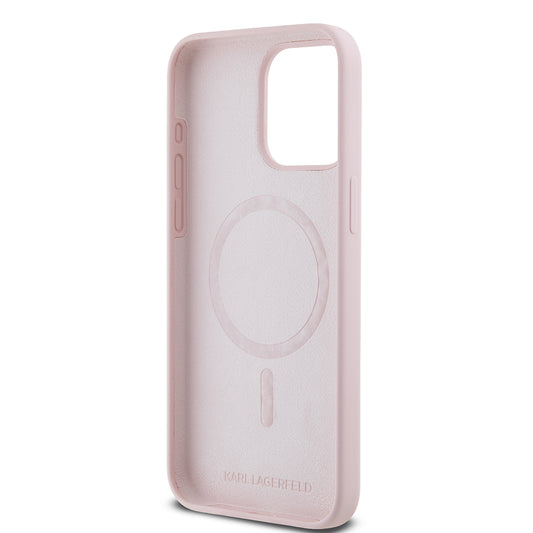 Funda MagSafe para Apple iPhone 15 Pro Max, Karl Lagerfeld, Anillo de Silicona Karl & Choupette, Rosa
