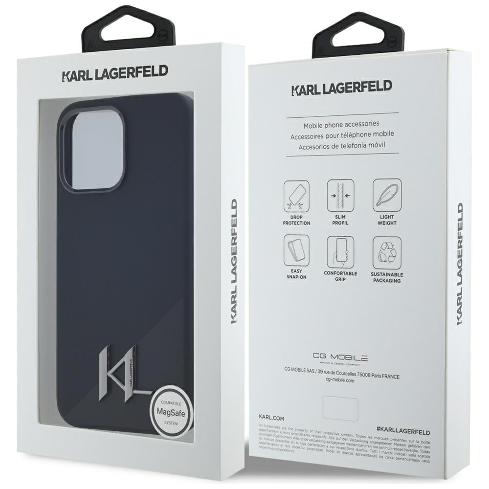 Funda MagSafe para Apple iPhone 15 Pro Max, Karl Lagerfeld, Silicone Shadow Metal Initial, Negra
