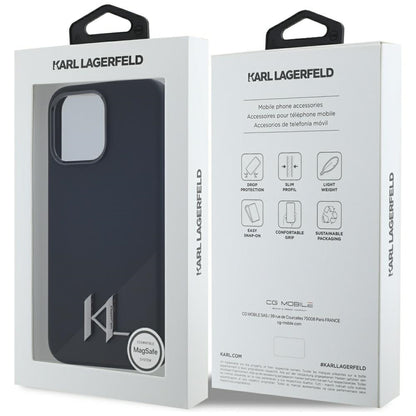 Funda MagSafe para Apple iPhone 15 Pro Max, Karl Lagerfeld, Silicone Shadow Metal Initial, Negra