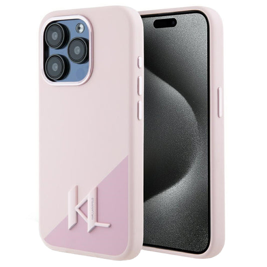 Funda MagSafe para Apple iPhone 15 Pro Max, Karl Lagerfeld, Silicone Shadow Metal Initial, Rosa.