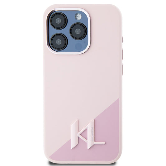 Funda MagSafe para Apple iPhone 15 Pro Max, Karl Lagerfeld, Silicone Shadow Metal Initial, Rosa.