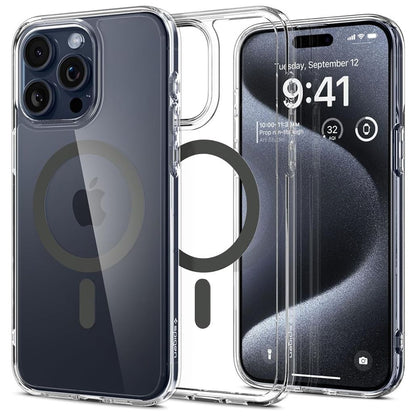 Funda MagSafe para Apple iPhone 15 Pro Max, Spigen, Ultra Hybrid Carbon, Transparente