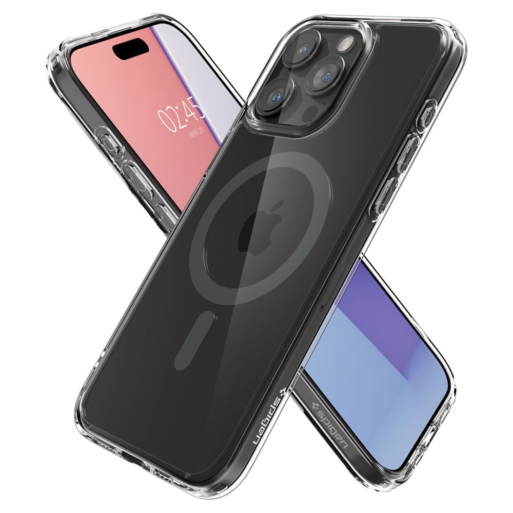 Funda MagSafe para Apple iPhone 15 Pro Max, Spigen, Ultra Hybrid Carbon, Transparente
