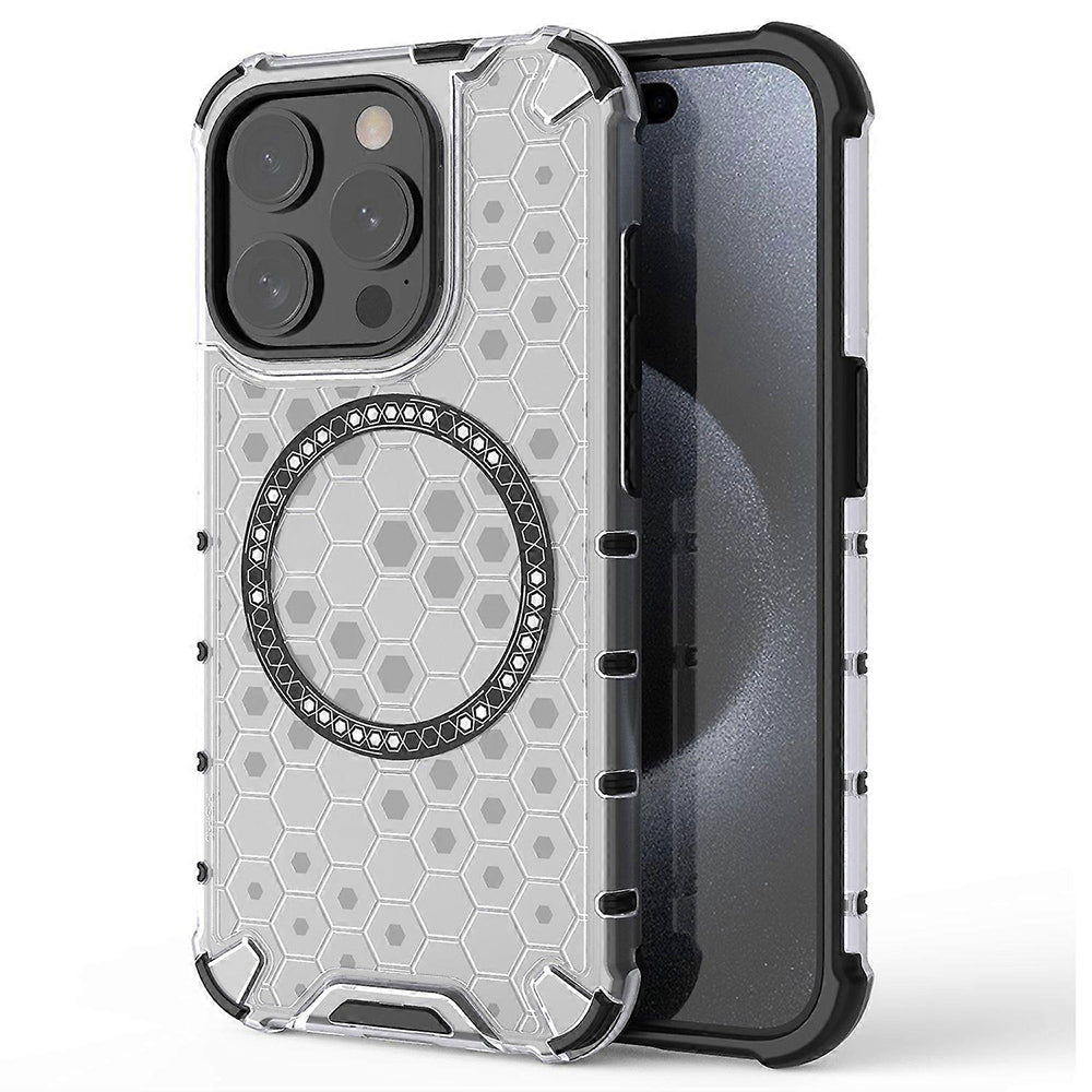 Funda MagSafe para Apple iPhone 15 Pro Max, Techsuit, HoneyComb Shield, Blanca