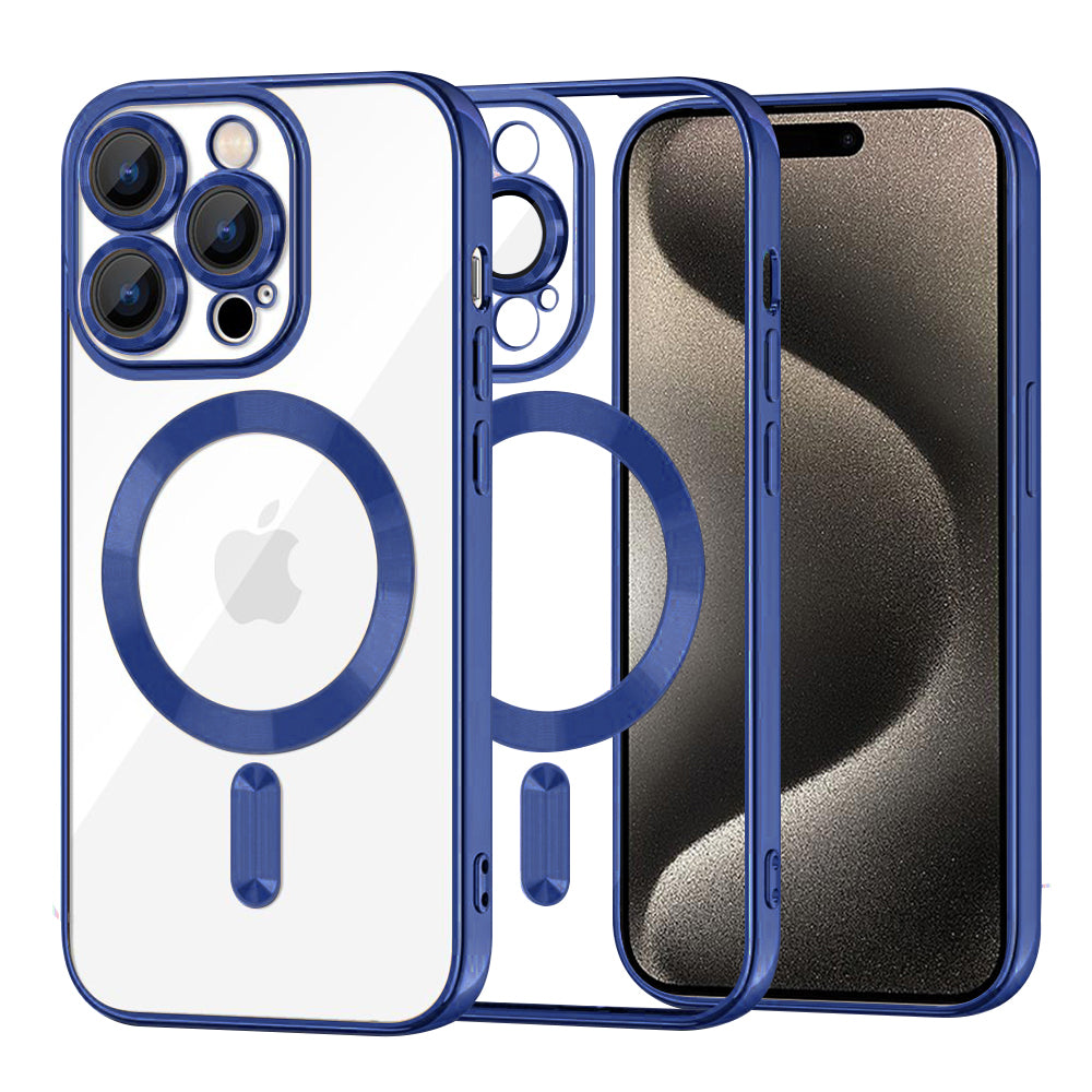 Funda MagSafe para Apple iPhone 15 Pro Max, Techsuit, Luxury Crystal, Azul Oscuro