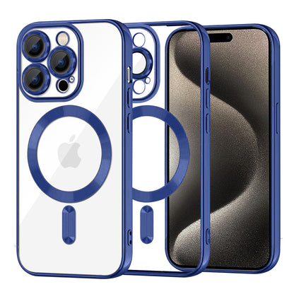Funda MagSafe para Apple iPhone 15 Pro Max, Techsuit, Luxury Crystal, Azul Oscuro