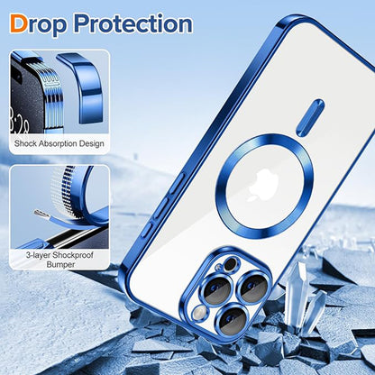 Funda MagSafe para Apple iPhone 15 Pro Max, Techsuit, Luxury Crystal, Azul Oscuro
