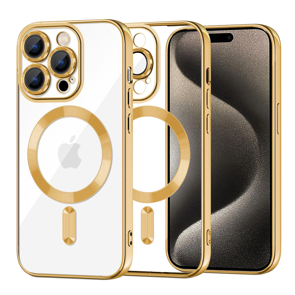 Funda MagSafe para Apple iPhone 15 Pro Max, Techsuit, Luxury Crystal, Dorada