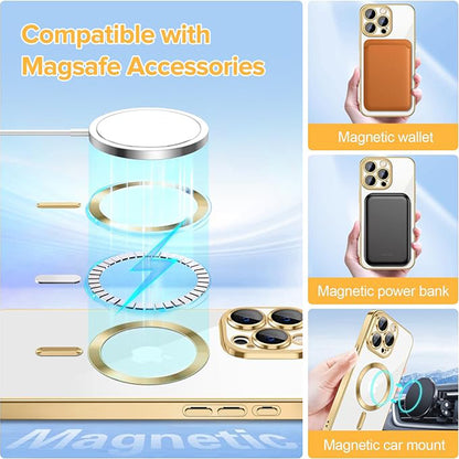 Funda MagSafe para Apple iPhone 15 Pro Max, Techsuit, Luxury Crystal, Dorada