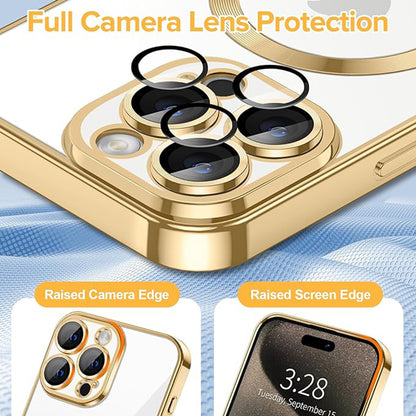 Funda MagSafe para Apple iPhone 15 Pro Max, Techsuit, Luxury Crystal, Dorada