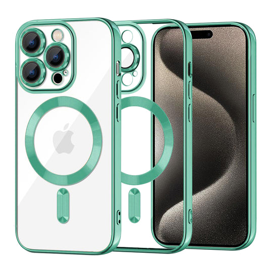 Funda MagSafe para Apple iPhone 15 Pro Max, Techsuit, Luxury Crystal, Verde Claro