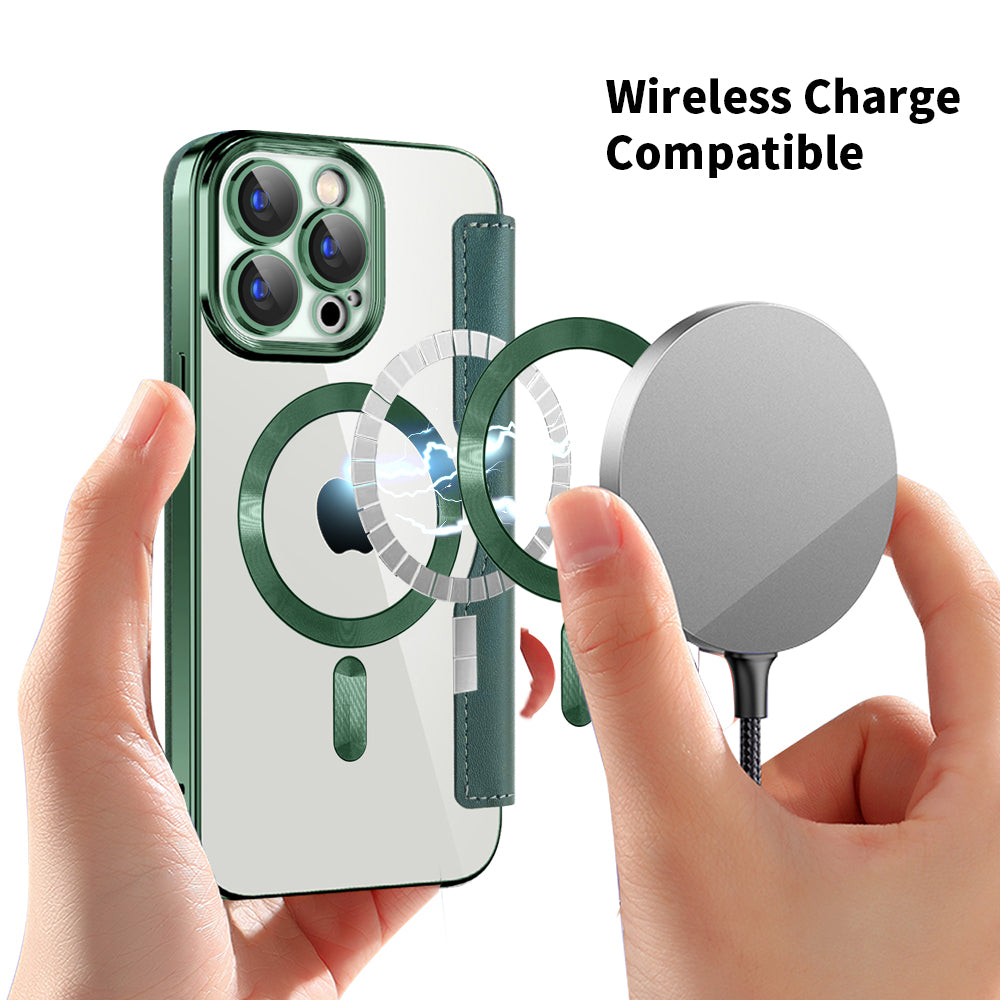 Funda MagSafe para Apple iPhone 15 Pro Max, Techsuit, SmartMag Book, Verde