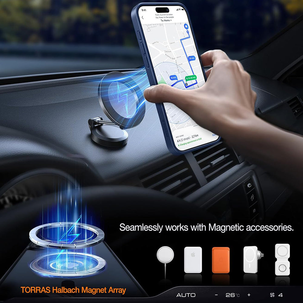 MagSafe Case for Apple iPhone 15 Pro Max, Torras, Pstand, Navy Blue