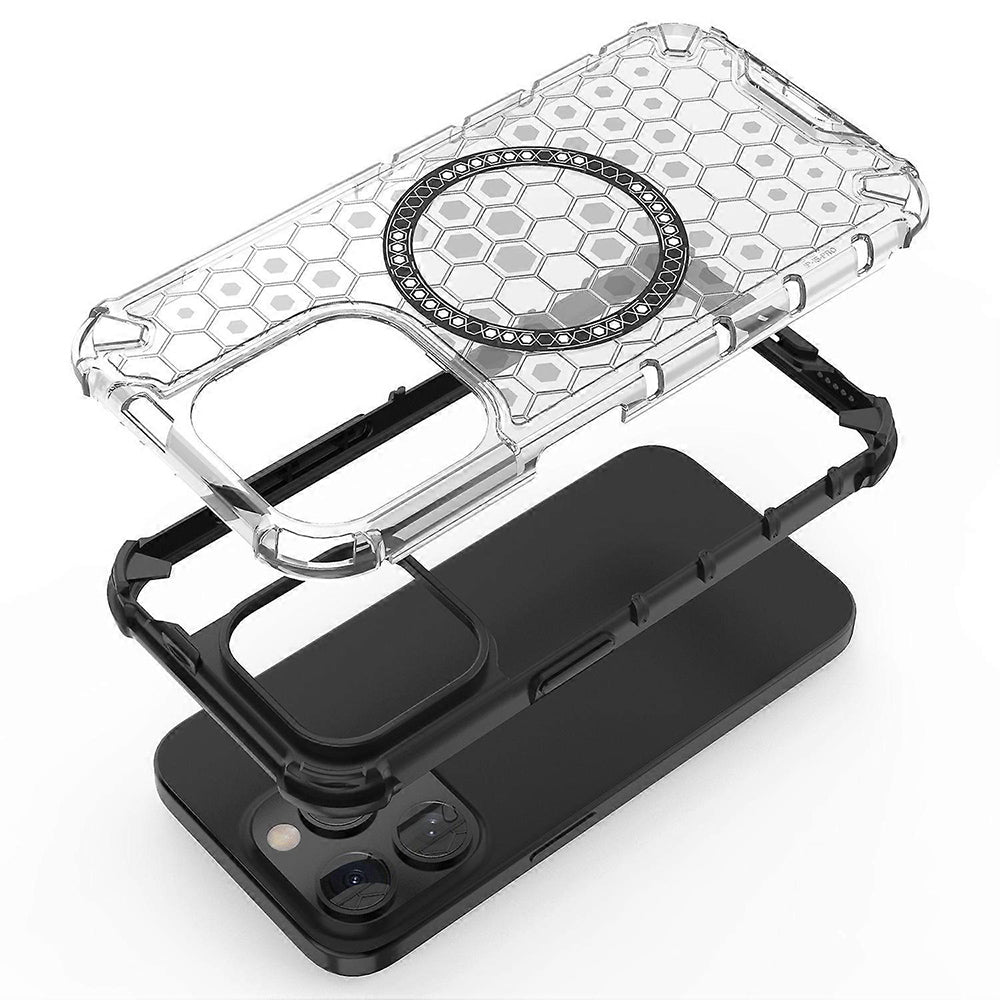 Funda MagSafe para Apple iPhone 15 Pro, Techsuit, HoneyComb Shield, Blanca