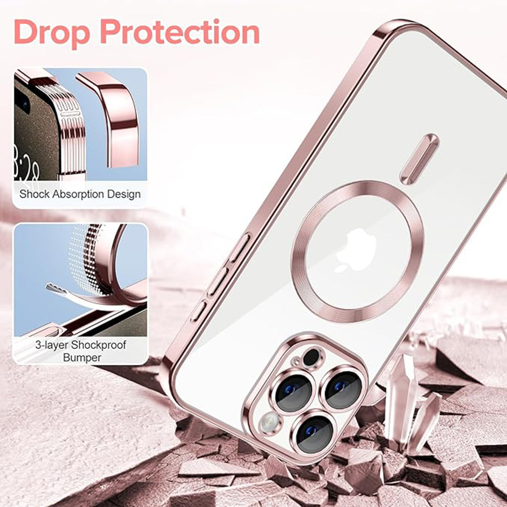Funda MagSafe para Apple iPhone 15 Pro, Techsuit, Luxury Crystal, Rosa