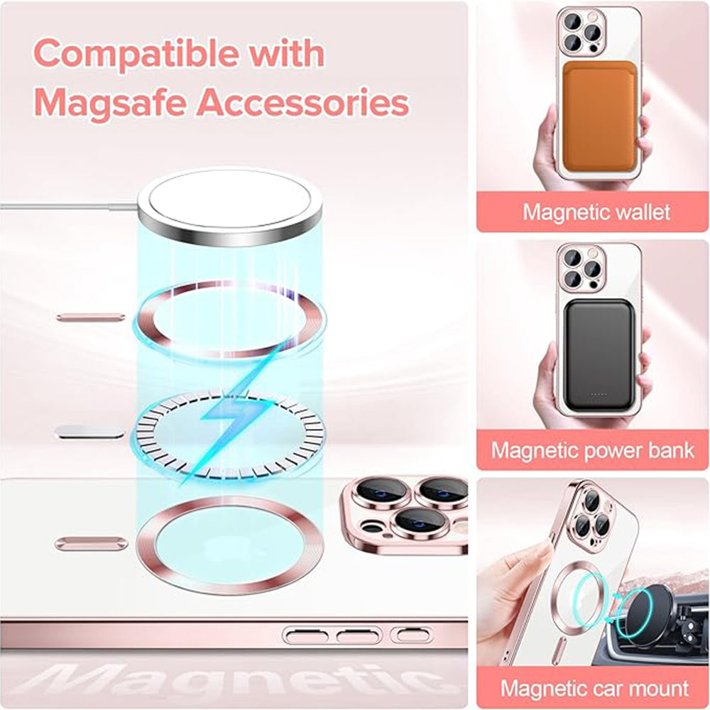 Funda MagSafe para Apple iPhone 15 Pro, Techsuit, Luxury Crystal, Rosa