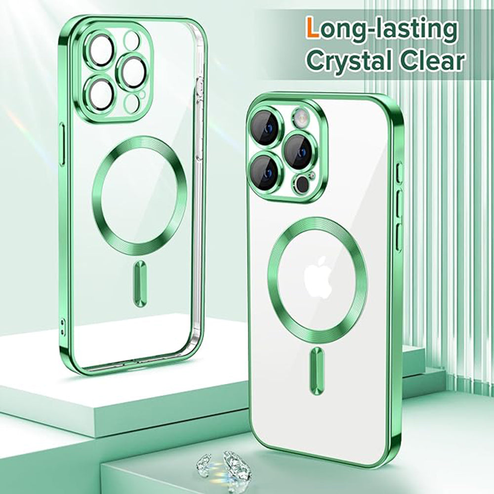 Funda MagSafe para Apple iPhone 15 Pro, Techsuit, Luxury Crystal, Verde Claro
