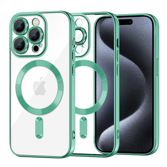 Funda MagSafe para Apple iPhone 15 Pro, Techsuit, Luxury Crystal, Verde Claro