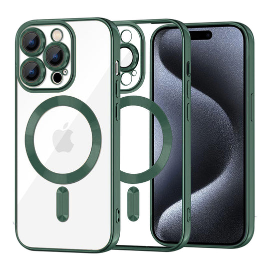 Funda MagSafe para Apple iPhone 15 Pro, Techsuit, Luxury Crystal, Verde Oscuro