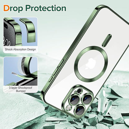Funda MagSafe para Apple iPhone 15 Pro, Techsuit, Luxury Crystal, Verde Oscuro