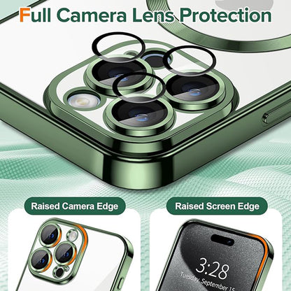 Funda MagSafe para Apple iPhone 15 Pro, Techsuit, Luxury Crystal, Verde Oscuro