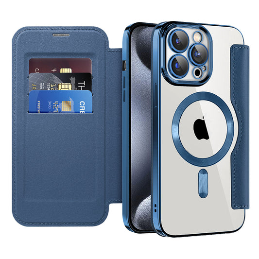 Funda MagSafe para Apple iPhone 15 Pro, Techsuit, SmartMag Book, Azul