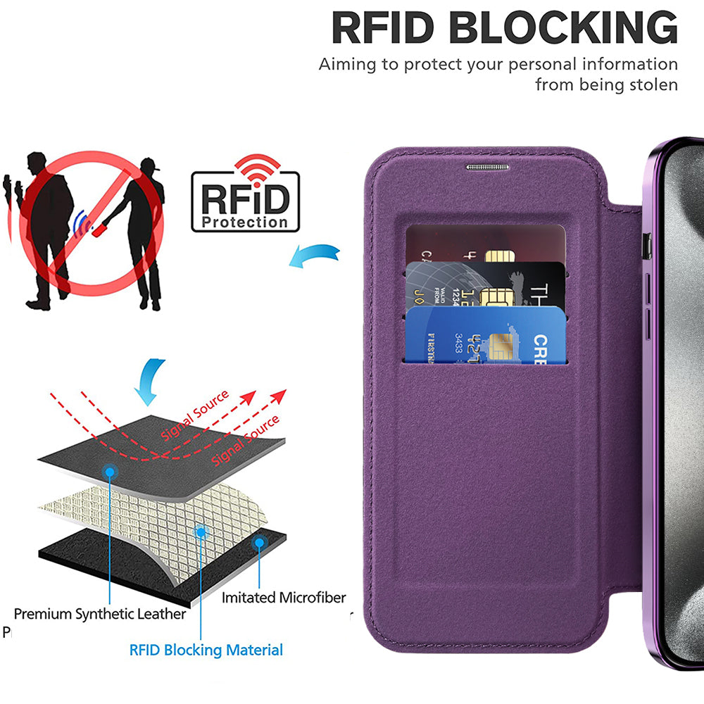 Funda MagSafe para Apple iPhone 15 Pro, Techsuit, SmartMag Book, Morado