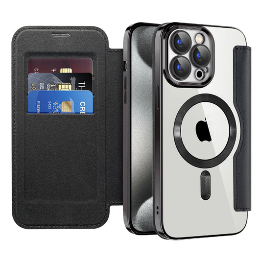 Funda MagSafe para Apple iPhone 15 Pro, Techsuit, SmartMag Book, Negra