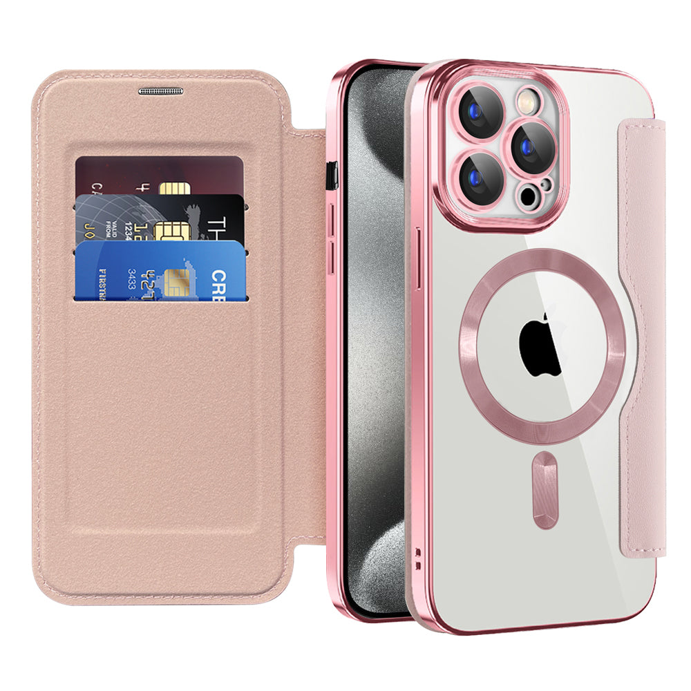 Funda MagSafe para Apple iPhone 15 Pro, Techsuit, SmartMag Book, Rosa