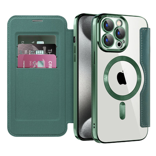 Funda MagSafe para Apple iPhone 15 Pro, Techsuit, SmartMag Book, Verde
