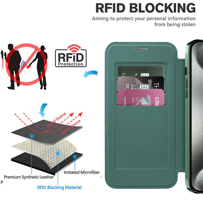 Funda MagSafe para Apple iPhone 15 Pro, Techsuit, SmartMag Book, Verde