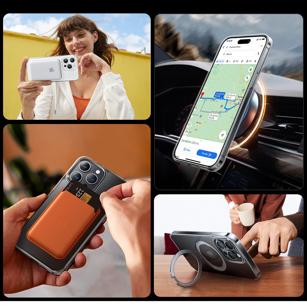 Funda MagSafe para Apple iPhone 15 Pro, Torras, Ostand, Transparente